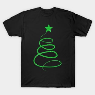 Minimalistic Green Faux Glitter Star Christmas Tree T-Shirt